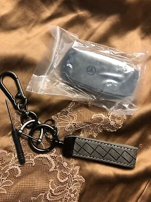 Gray Quilted Leather Car Keychain Key Chain Key Ring Fob For Mercedes Benz • $14.99