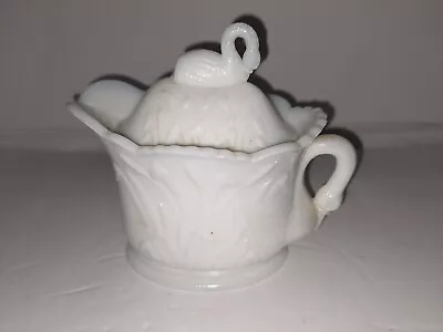 Westmoreland Milk Glass - Swans & Cattails - Cream Pitcher  Damaged Lid • $15