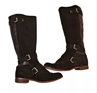 Ugg Cydnee Boots 8.5 Black Leather Knee High Buckle Sheepskin Shearling Stretch • $79.99