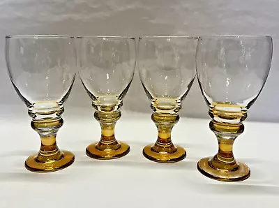 Libbey Splash Iridescent Gold Amber Water Tea Goblets Glass Retired Set Of 4 • $22.49