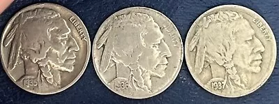 Buffalo Indian Head Nickel Lot (3) Coins With Full Dates All Different Dates • $5.95