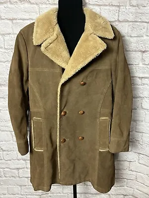 Vtg William Barry Sz 40 Men Coat Brown Suede Leather Faux Fur Lined Jacket USA • $96