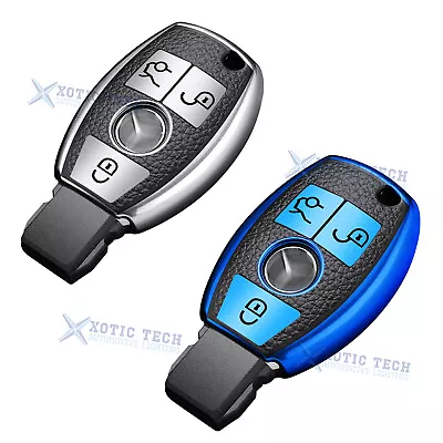 2X Silver+Blue TPU Leather Style Smart Key Fob Holder For Mercedes Benz A B C E • $15.99