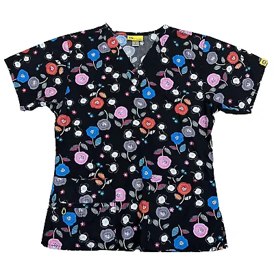 Wonder Wink Size Small Womens Scrub Top V Neck Pockets Short Sleeves Floral • $12.99