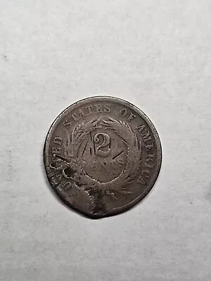 1866 US 2 Cent Piece Damaged Coin  • $8