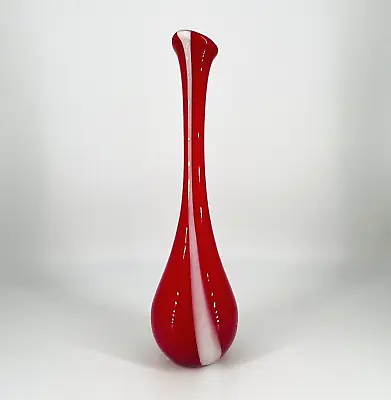 Red And White Swirl Encased Glass Swung Ballus Vase 18 Inch Studio Nova Mikasa • $55.25