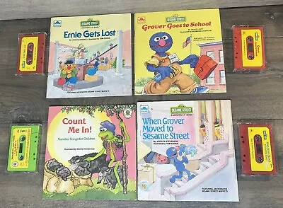 Lot Of 4 -Vintage PB 80s Sesame Street Golden/Henson Books With Cassette Tapes.  • $21.49