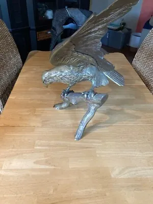 Very Large Vintage Eagle Brass Cast On Branch 36  Wingspan! 26  Tall • $485
