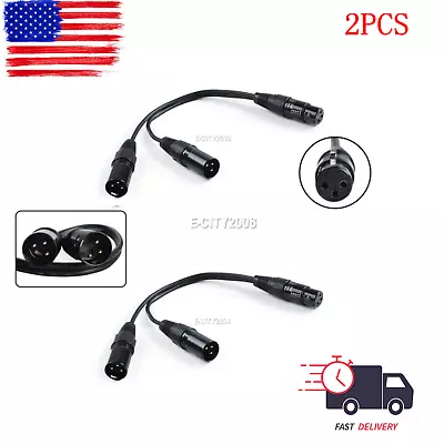 2 Pack Lot - 3-Pin XLR Female To Dual 2 Male Y Splitter Mic Cable Adaptor 16 AWG • $13.98