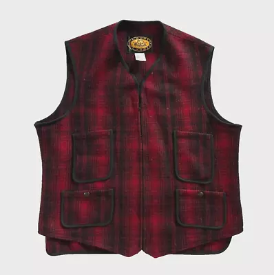 VTG Woolrich Classic Buffalo Plaid Black Red Wool Blend Vest Large USA • $49.99