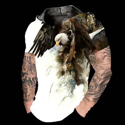 $19.86 • Buy ⭐Men Hoodie Hooded T-Shirt Short Sleeve American Eagle White T Shirt LightWeight