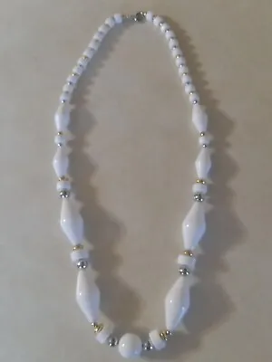 Vintage Estate TRIFARI White Beads Gold Silver Tone 24in Necklace • $4.50