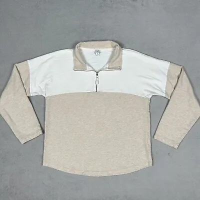 J Crew Colorblock Half Zip Pullover Sweater Women's Sz Medium M Cream Brown Soft • $27