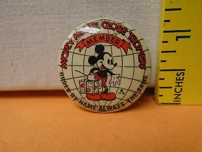 1930's Mickey Mouse Globe Trotters Celluloid Pinback Button 'Order By Name' EX+ • $53