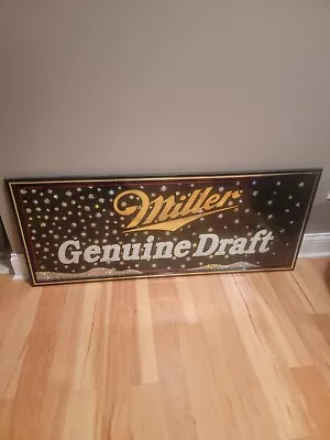 Vintage 47x21 Miller Genuine Draft MGD Beer Snow Mirror Sign Winter Ice • $85