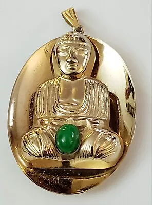 Vintage Goldtone & Jade Colored Buddha Buddhism Pendant Gold Tone Unique Rare  • $29.99