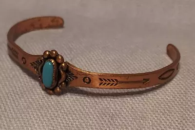 Vintage Copper Cuff Bracelet Bell Trading Post Child Baby Turquoise Stone • $22.50