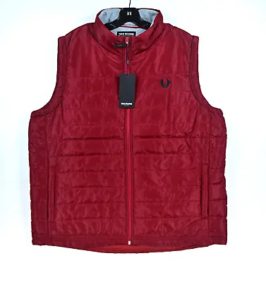TRUE RELIGION Puffer Vest Full Zip Red NWT $149 Men's Size XL • $64.99