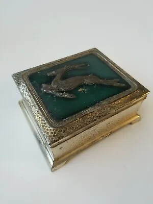 Vintage Footed Metal Silver Tone Trinket Box With Deer Occupied Japan • $14.99