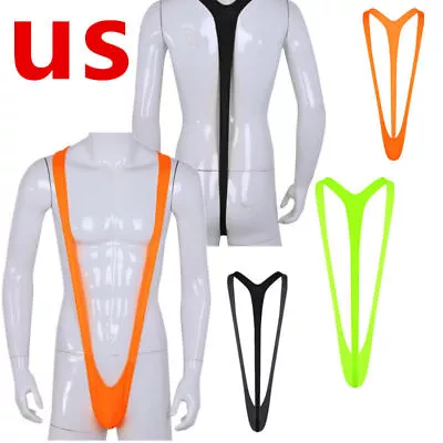 US Mens Bodysuit Mankini Swimsuit Stretch High Cut Thongs Leotard Sexy Underwear • $2.50