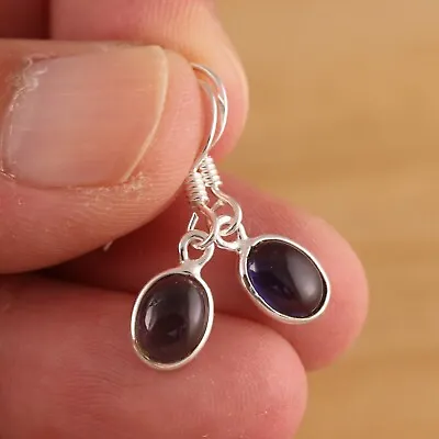 Natural Iolite 925 Sterling Silver Dainty Dangle Drop Earrings Gift Boxed • £16.98