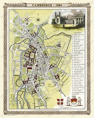OLD MAP OF CAMBRIDGE 1804 -  20 X16  PHOTOGRAPHIC PRINT • £22