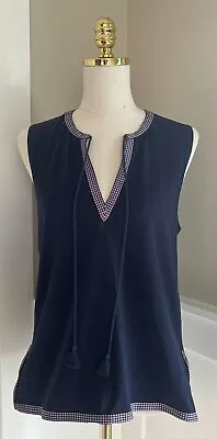 J. Crew Navy Blue Embroidered V Neck Sleeveless Top With Tassels Sz. Medium • $5.99