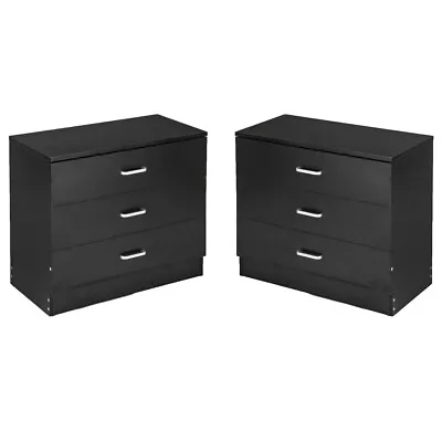 Set Of 2Bedroom Storage Dresser 3 Drawers Chest Cabinet Wood Furniture Black • $119.98