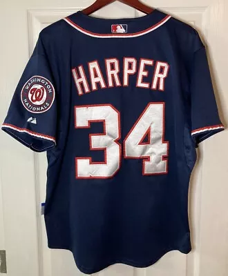 Bryce Harper Washington Nationals USA Flag Logo Baseball Jersey Blue Large 48! • $49.99