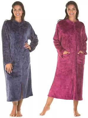 Lady Olga Sweet Embrace Soft Feel Embossed Zip Front Dressing Gown Housecoat • £27.99