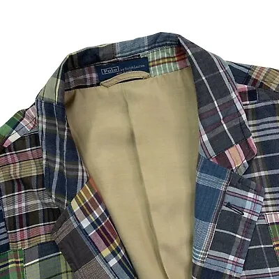 VTG 46 R Polo By Ralph Lauren    Indian Madras   Patchwork Plaid Cotton Blazer • $295