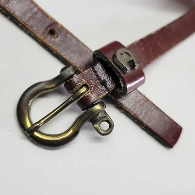 Etienne Aigner Leather Belt 28 Shackle Buckle Skinny Oxblood Red Vtg • $20.66