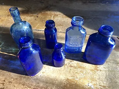 Lot Of 6 Vintage Cobalt Bottles (Milk Of Magnesia Bromo Vicksetc.) • $20