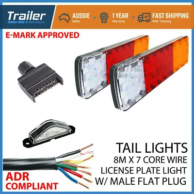 Pair Of 27 LED TRAILER LIGHTS KIT 1x NUMBER PLATE PLUG 8M 7 CORE CABLE 12V • $85.55