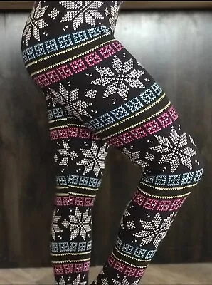 Buttery Soft Christmas Mosaic Snowflake Leggings One Size S M L Holiday Snow OS • $25.99