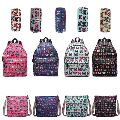 Girls Canvas Butterfly Backpack School Shoulder Bag Travel Rucksack  Pencil Case • £2.89