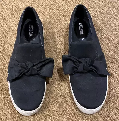 Women's Michael Kors Size 10 Slip-on Shoe Black Satin  With Bow.  White Sole. • $9.99