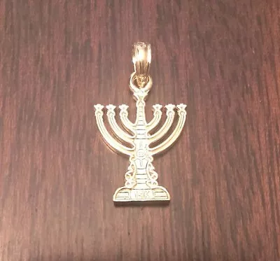 14k Solid Yellow Gold Small  Menorah Charm / Pendant  Religious-  1 Gram • $145.17