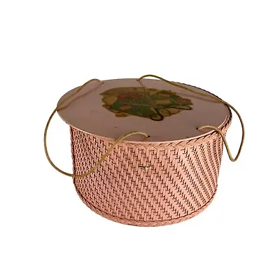 Vintage Pink Round Sewing Basket With Contents Sewing Notions • $49.95