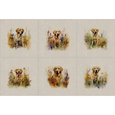 Cotton Rich Linen Look Fabric Yellow Labrador Retriever Dog Upholstery Panel • £14