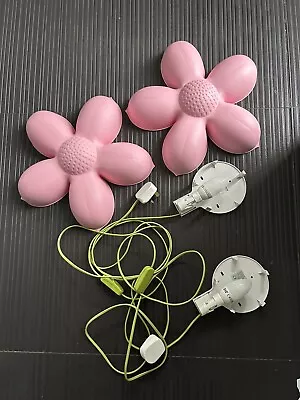 IKEA Smila Blomma Pink Flower Wall Lights X2 Children's Bedroom Plug In-Nursery • £24.99