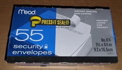Mead Security Envelopes Press-it Seal-It 6-3/4 55 Count #75030 3 5/8  X 6 1/2  • $6.50