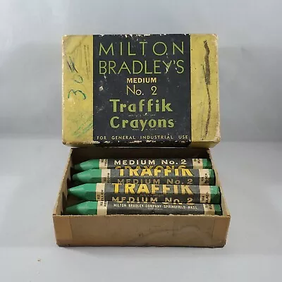 9 Green Vintage Milton Bradleys Traffik Crayons For Industrial Use In Box No. 2 • $19.95