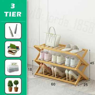$24.88 • Buy 4/5/6 Tier Shoe Rack Bamboo Bench Layers Storage Foldable Shelf Stand Organiser