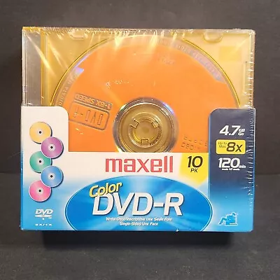 Maxell DVD-R Color 10 Pk Media Discs 4.7 GM 120 Min Up To 8X W/ Jewel Cases NEW • $9.95