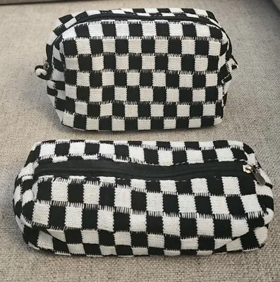 Soidram Makeup Bag Checkered Cosmetic & Brush Bag Black Travel Bag Organizer • $10.99