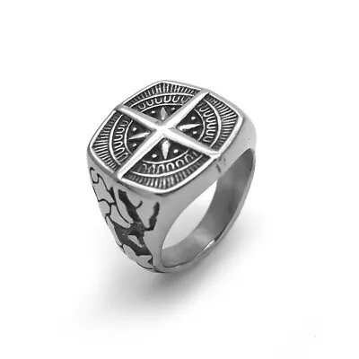 Mens Nautical North Star Compass Biker Ring Gift Stainless Steel Size 8-12 • $10.99