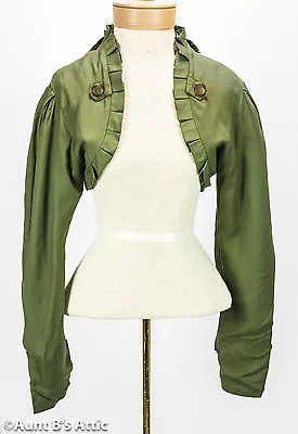 Steampunk Shrug Jacket Olive Green Ladies Ruffled Neckline Lined Short Jacket • $44.98