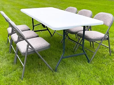 5/6ft Catering Camping Heavy Duty Folding Trestle Table Picnic Bbq Party Chairs • £22.85