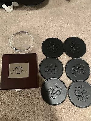 Set Of 6 Black Leather USA Olympic Sixth Ring Coasters With Display Box • $25